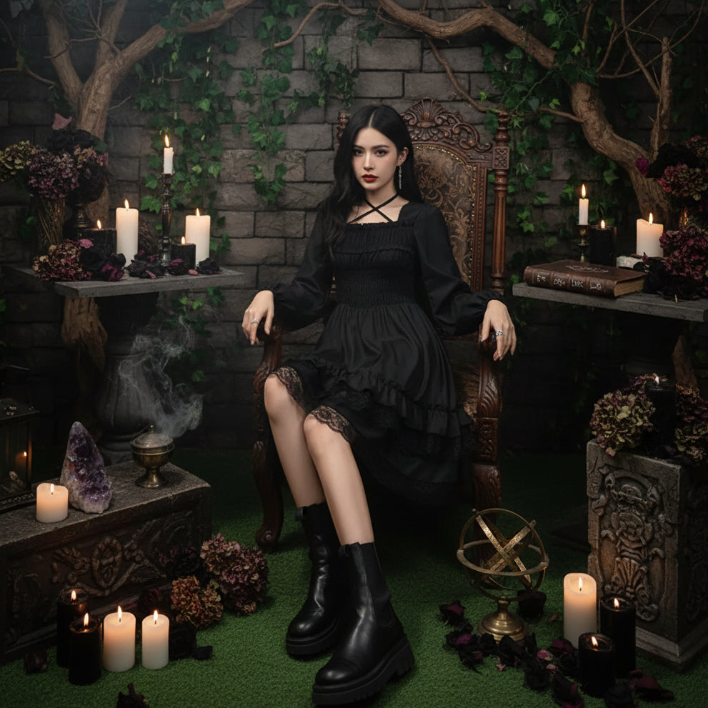 Gothic Mystery Dress - Sorceress Sanctuary Koyu Kahverengi / L-Lemon yellow / M-Lemon yellow / L-Lemon yellow / S-Koyu Kahverengi / S