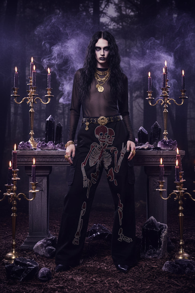 Gothic Jeans with Rhinestone Print Sorceress Sanctuary