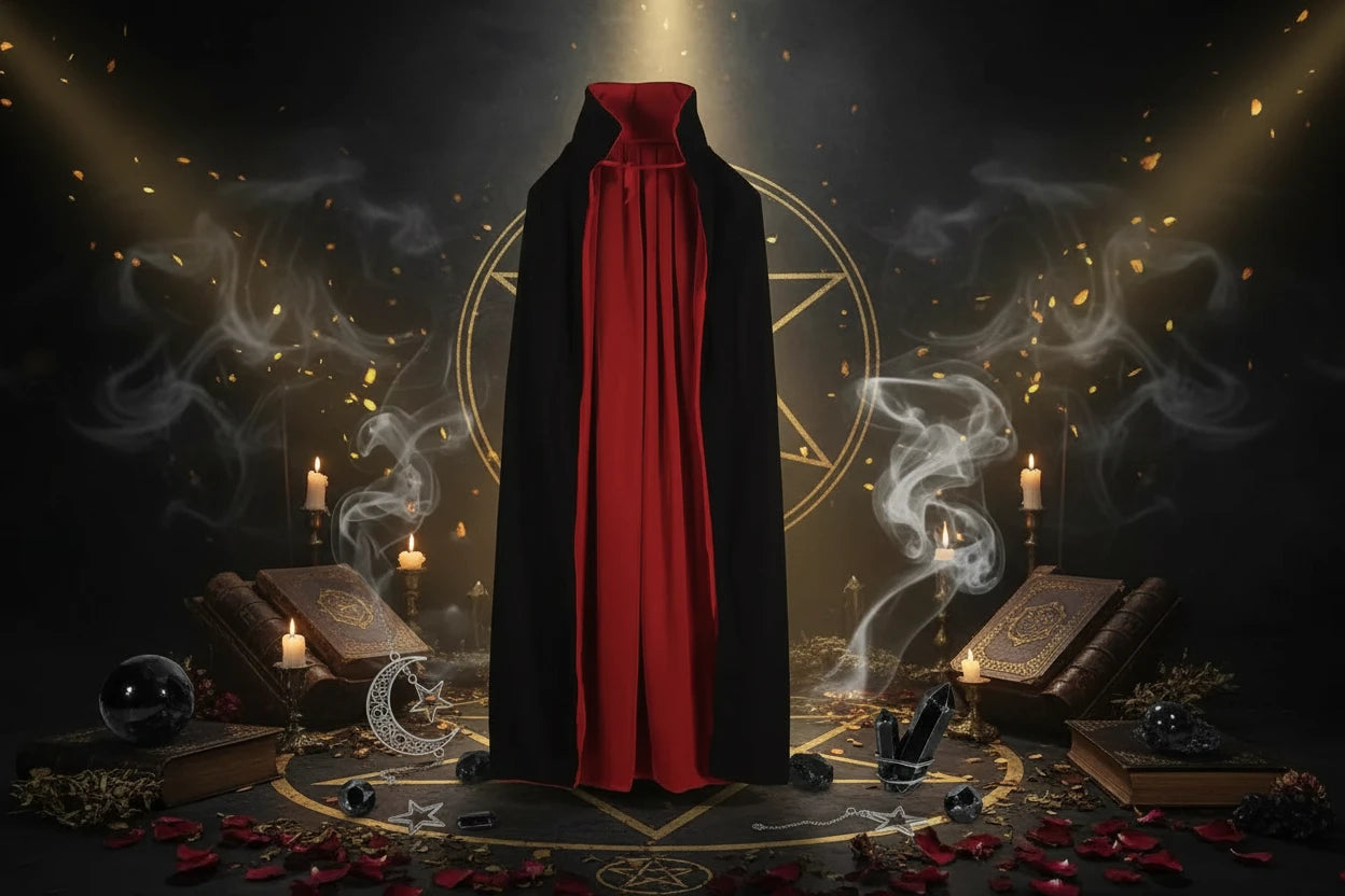 Gothic Ritual Cloak - Sorceress Sanctuary Standup collar 120CM-With cap 120CM-90CM with cap-Standup collar 140CM-Standup collar 90CM