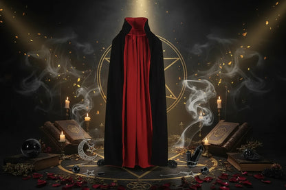 Gothic Ritual Cloak - Sorceress Sanctuary Standup collar 120CM-With cap 120CM-90CM with cap-Standup collar 140CM-Standup collar 90CM