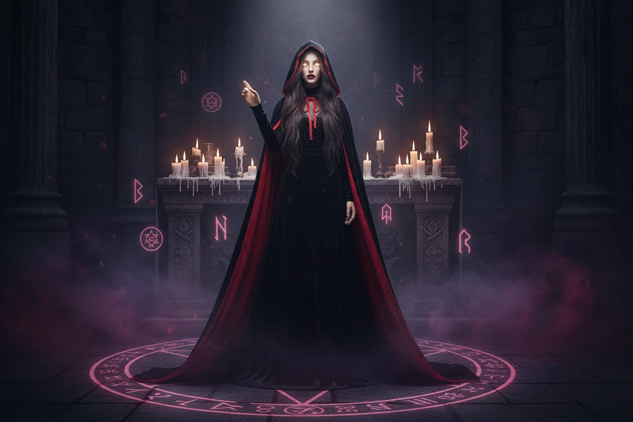 Gothic Ritual Cloak - Sorceress Sanctuary Standup collar 120CM-With cap 120CM-90CM with cap-Standup collar 140CM-Standup collar 90CM