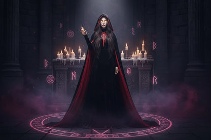 Gothic Ritual Cloak - Sorceress Sanctuary Standup collar 120CM-With cap 120CM-90CM with cap-Standup collar 140CM-Standup collar 90CM