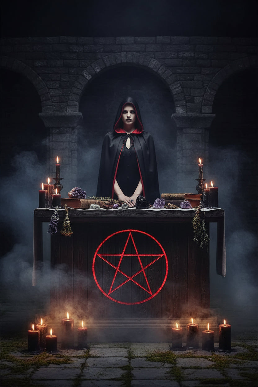 Gothic Ritual Cloak - Sorceress Sanctuary Standup collar 120CM-With cap 120CM-90CM with cap-Standup collar 140CM-Standup collar 90CM