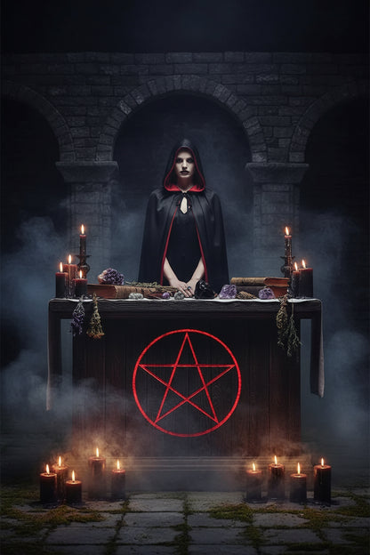 Gothic Ritual Cloak - Sorceress Sanctuary Standup collar 120CM-With cap 120CM-90CM with cap-Standup collar 140CM-Standup collar 90CM