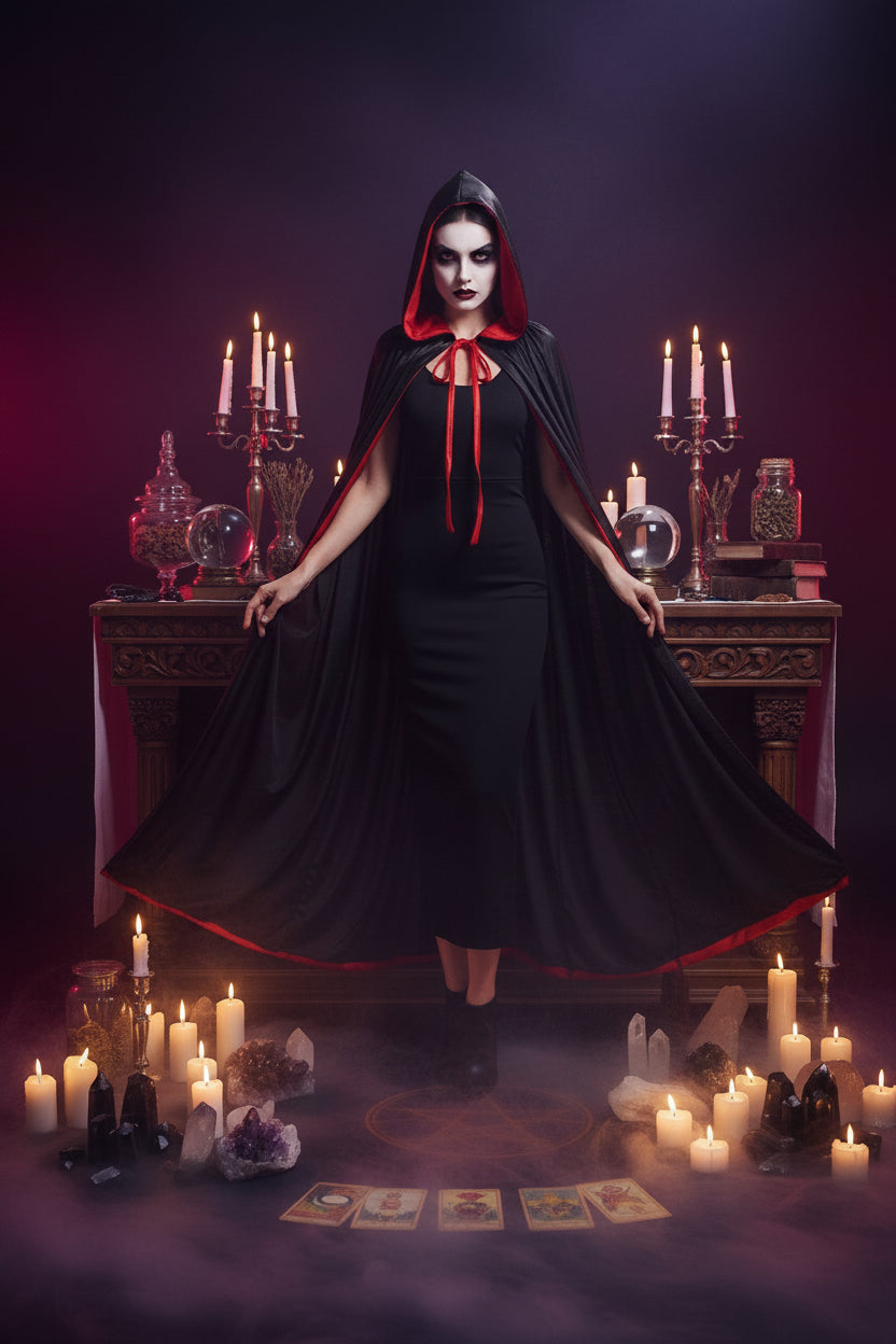 Gothic Ritual Cloak - Sorceress Sanctuary Standup collar 120CM-With cap 120CM-90CM with cap-Standup collar 140CM-Standup collar 90CM