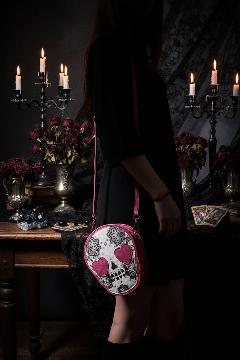 Gothic Skull Crossbody Bag - Sorceress Sanctuary Rose Red-Blue-Black-Gold