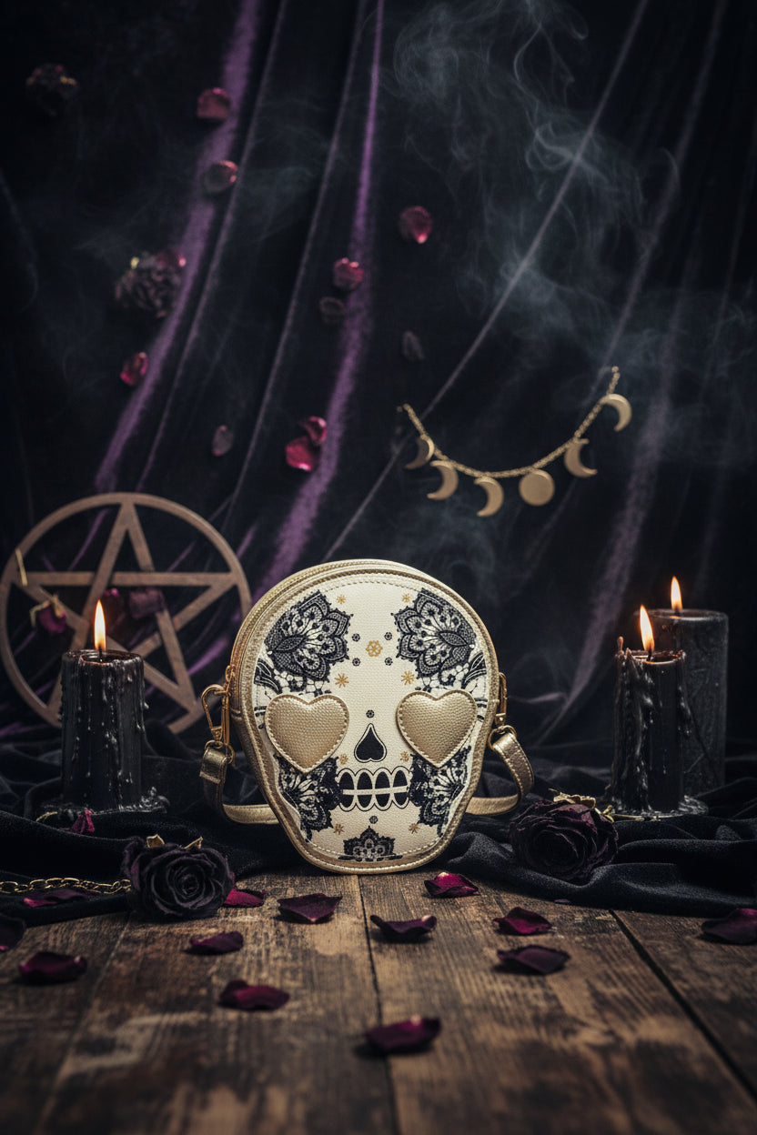 Gothic Skull Crossbody Bag - Sorceress Sanctuary Rose Red-Blue-Black-Gold