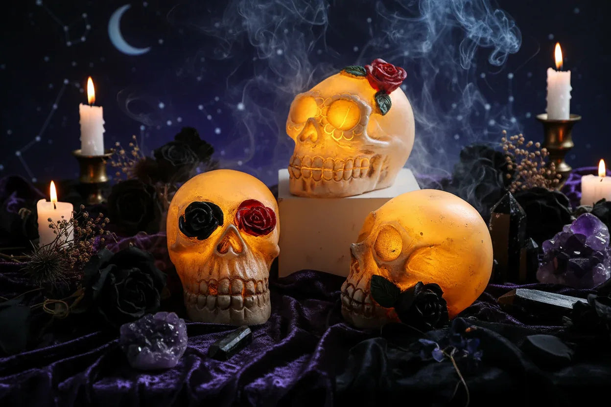 Gothic Skull Light - Sorceress Sanctuary Dazzled skull-Head flower skull-Skull with flowers