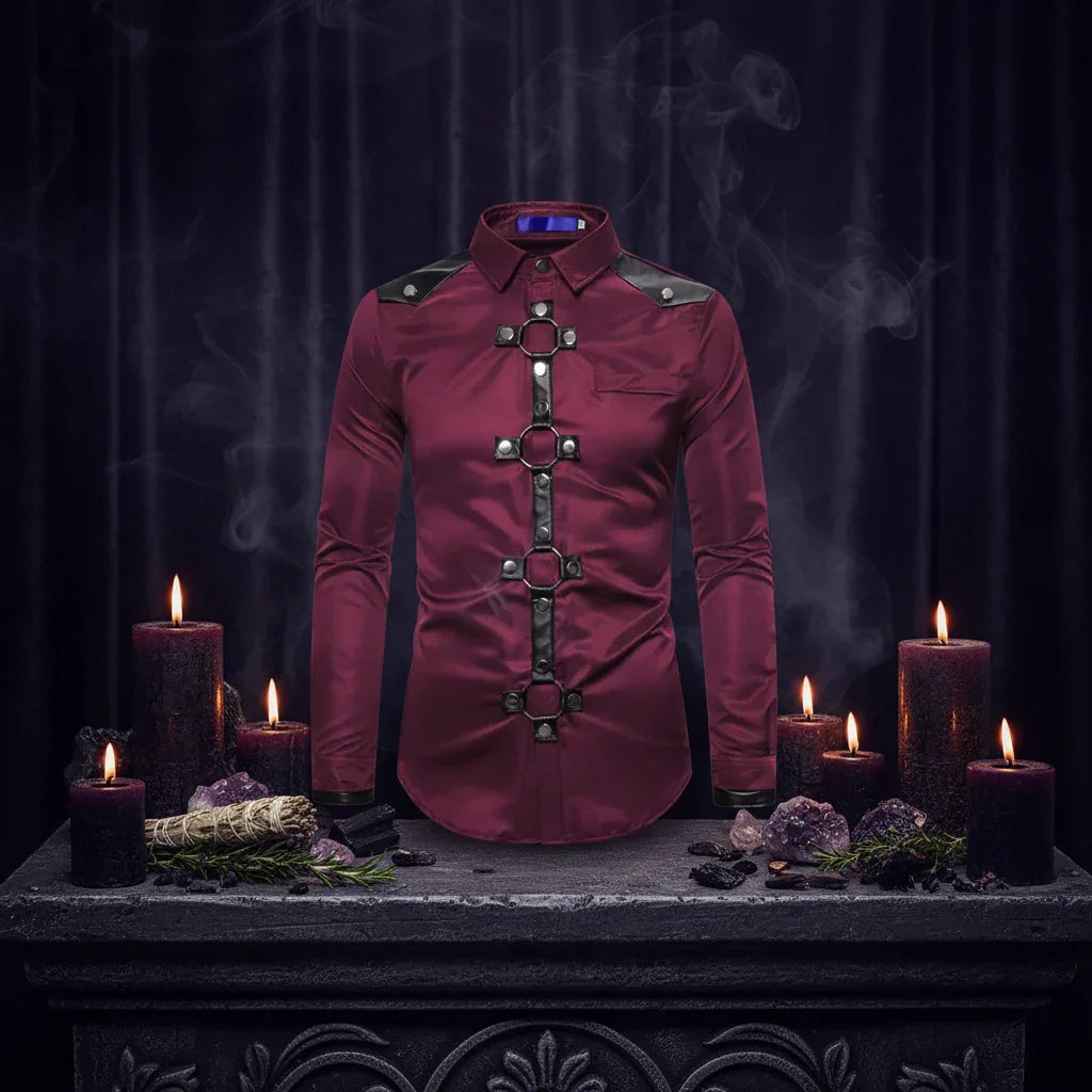 Gothic Studded | Long Sleeve Shirt - Sorceress Sanctuary Wine red / S-Wine red / M-Wine red / L-Wine red / XL-Wine red / XXL