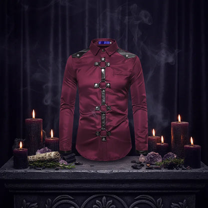 Gothic Studded | Long Sleeve Shirt - Sorceress Sanctuary Wine red / S-Wine red / M-Wine red / L-Wine red / XL-Wine red / XXL