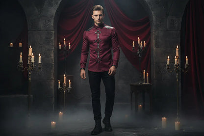 Gothic Studded | Long Sleeve Shirt - Sorceress Sanctuary Wine red / S-Wine red / M-Wine red / L-Wine red / XL-Wine red / XXL