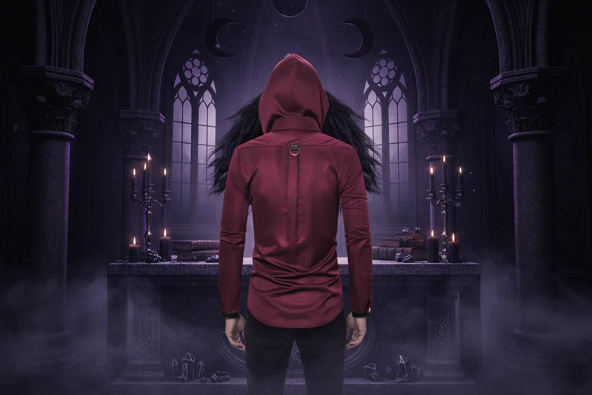 Gothic Studded | Long Sleeve Shirt - Sorceress Sanctuary Wine red / S-Wine red / M-Wine red / L-Wine red / XL-Wine red / XXL
