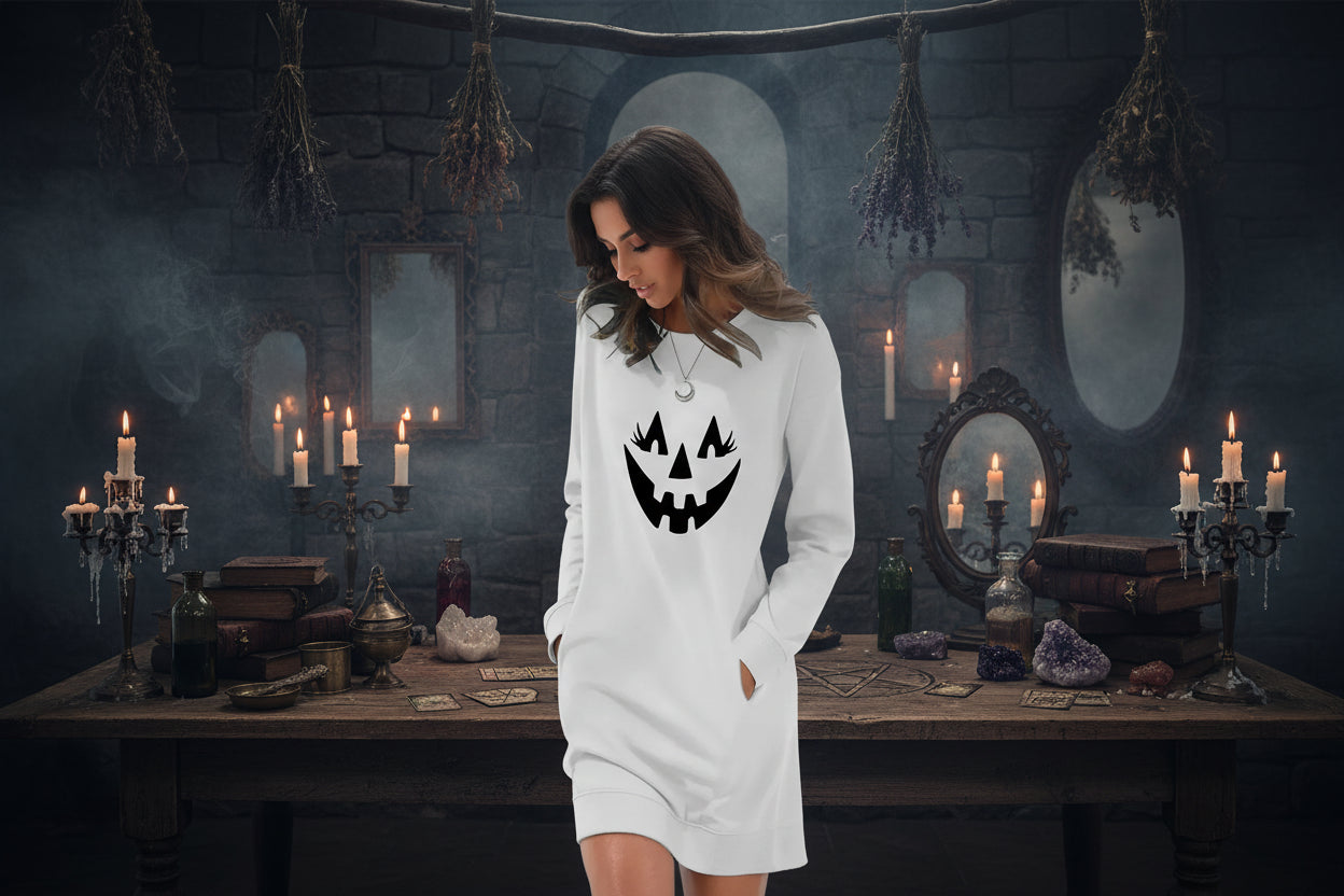 Halloween Pumpkin Dress - Sorceress Sanctuary White / S-White / M-White / L-White / XL-White / XXL