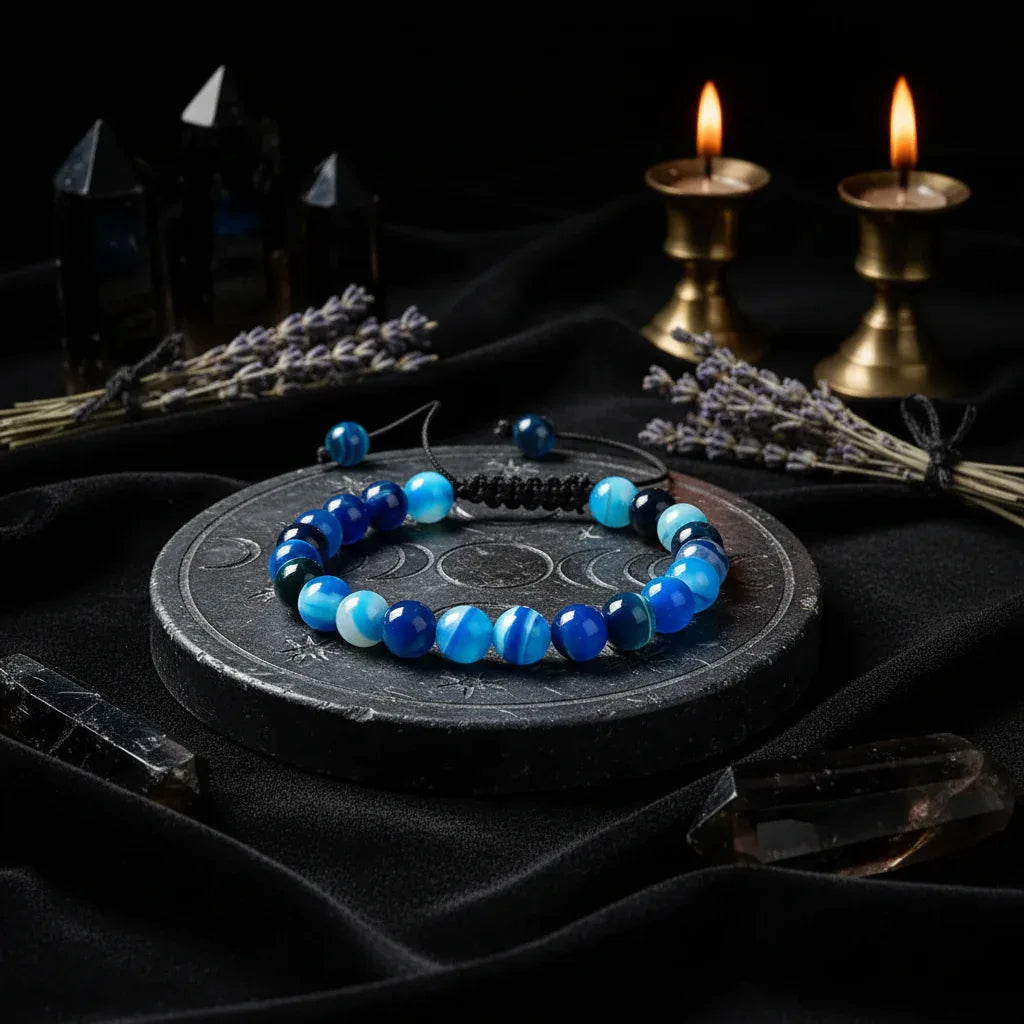 Healing Bracelets - Sorceress Sanctuary Blue agate-Black feldspar-Red agate-Colorful chakra-Rose Quartz