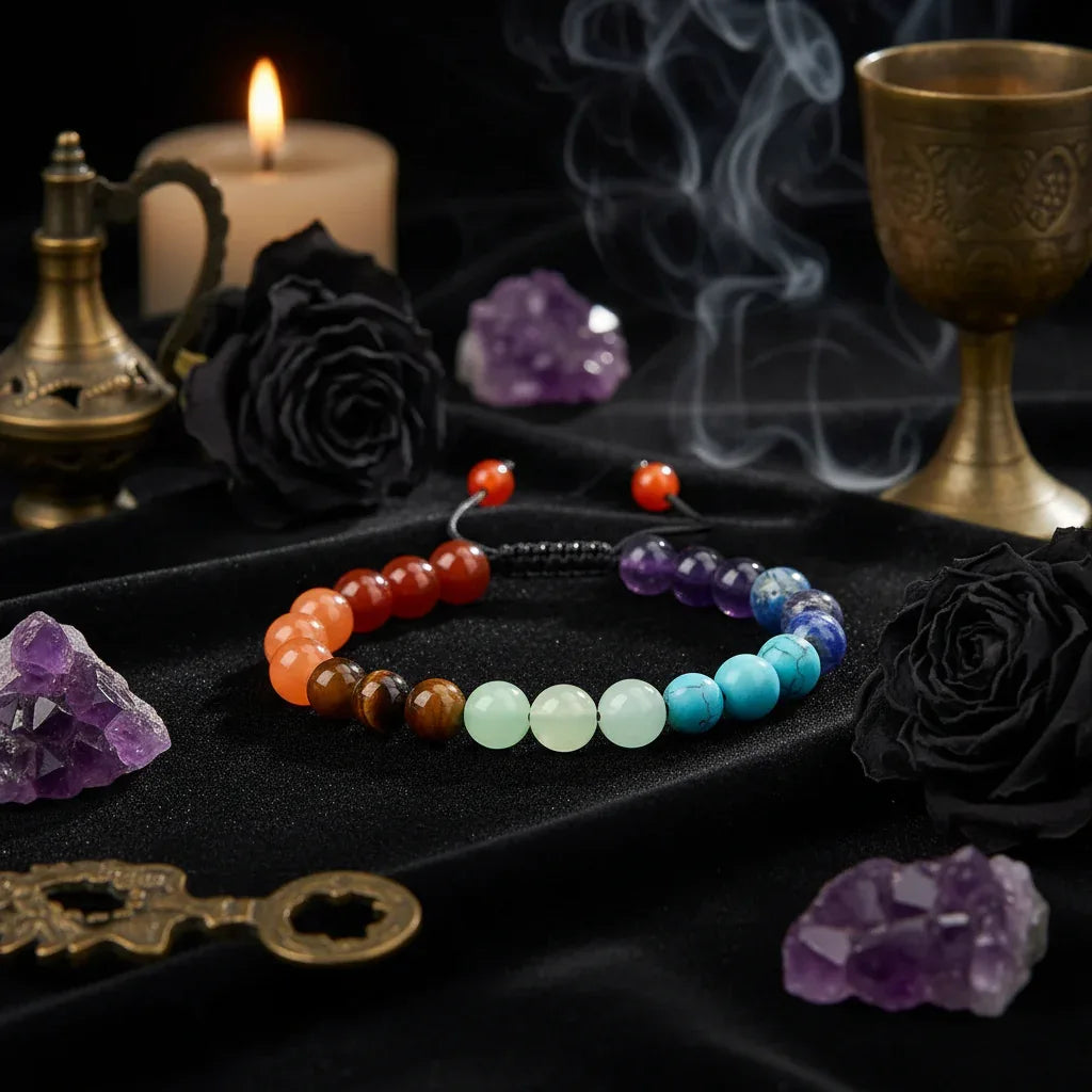 Healing Bracelets - Sorceress Sanctuary Blue agate-Black feldspar-Red agate-Colorful chakra-Rose Quartz
