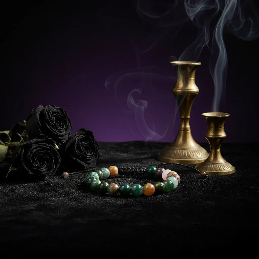 Healing Bracelets - Sorceress Sanctuary Blue agate-Black feldspar-Red agate-Colorful chakra-Rose Quartz