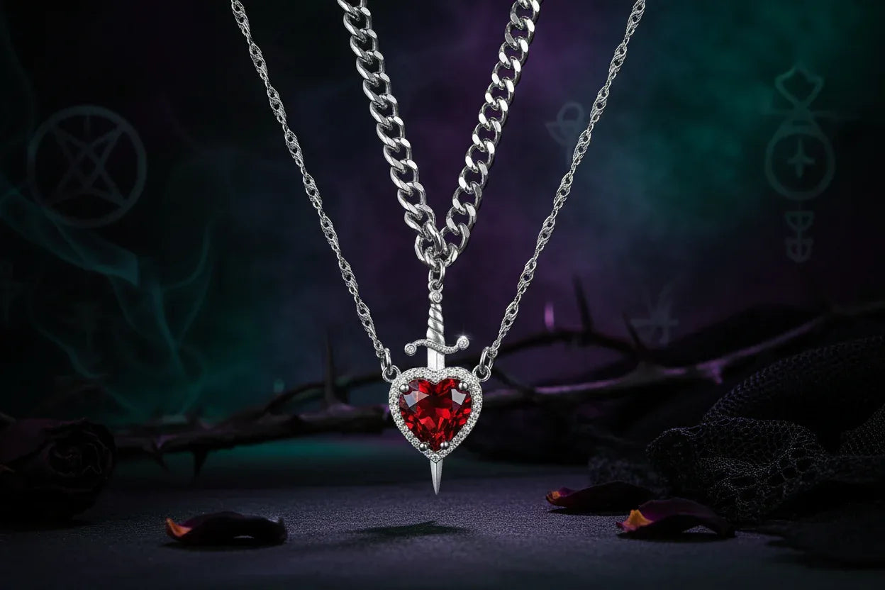 Heart Dagger Necklace - Sorceress Sanctuary Pink Silver / 100*100*20(1mm)-Silver / 100*100*20(1mm)-2 Silver Bracelet Rings / 100*100*20(1mm)-Gold And Silver / 100*100*20(1mm)-Gold / 100*100*20(1mm)