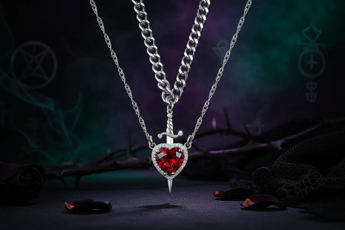 Heart Dagger Necklace - Sorceress Sanctuary Pink Silver / 100*100*20(1mm)-Silver / 100*100*20(1mm)-2 Silver Bracelet Rings / 100*100*20(1mm)-Gold And Silver / 100*100*20(1mm)-Gold / 100*100*20(1mm)