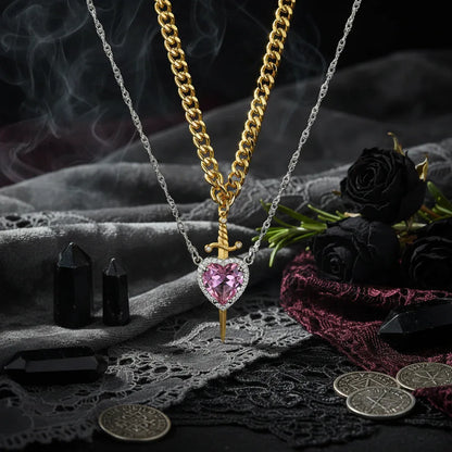 Heart Dagger Necklace - Sorceress Sanctuary Pink Silver / 100*100*20(1mm)-Silver / 100*100*20(1mm)-2 Silver Bracelet Rings / 100*100*20(1mm)-Gold And Silver / 100*100*20(1mm)-Gold / 100*100*20(1mm)