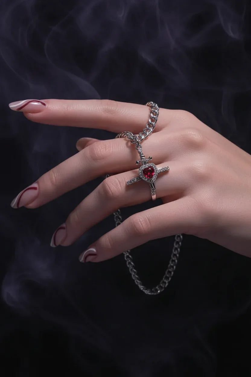 Heart Dagger Necklace - Sorceress Sanctuary Pink Silver / 100*100*20(1mm)-Silver / 100*100*20(1mm)-2 Silver Bracelet Rings / 100*100*20(1mm)-Gold And Silver / 100*100*20(1mm)-Gold / 100*100*20(1mm)