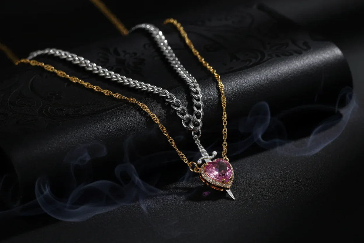 Heart Dagger Necklace - Sorceress Sanctuary Pink Silver / 100*100*20(1mm)-Silver / 100*100*20(1mm)-2 Silver Bracelet Rings / 100*100*20(1mm)-Gold And Silver / 100*100*20(1mm)-Gold / 100*100*20(1mm)