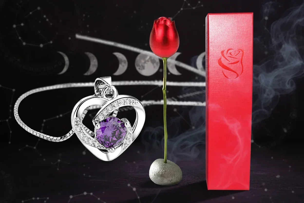 Heart Crystal & Rose Set - Sorceress Sanctuary A-B-Butterfly Heart Blue Gold-D-C