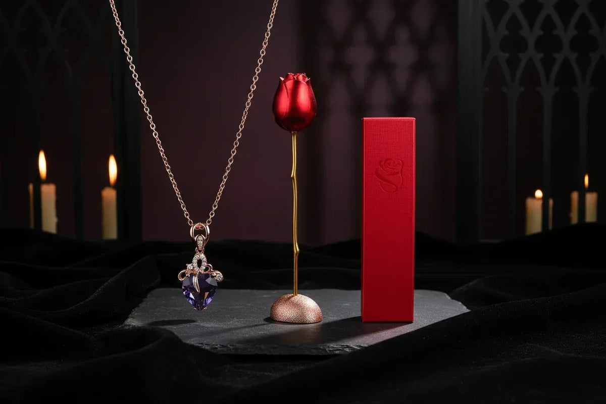 Heart Crystal & Rose Set - Sorceress Sanctuary A-B-Butterfly Heart Blue Gold-D-C