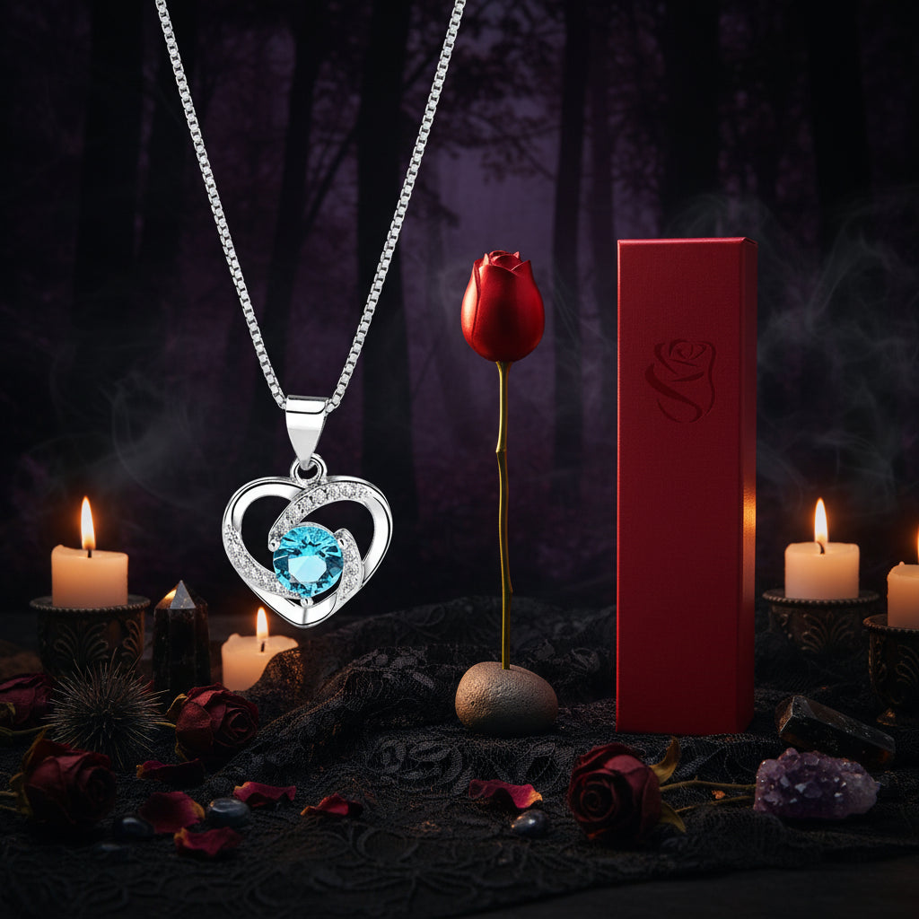 Heart Crystal & Rose Set - Sorceress Sanctuary A-B-Butterfly Heart Blue Gold-D-C