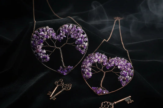 Heart Tree Dreamcatcher - Sorceress Sanctuary Amethyst style-Pink Crystal-Colour 1-Colour 2