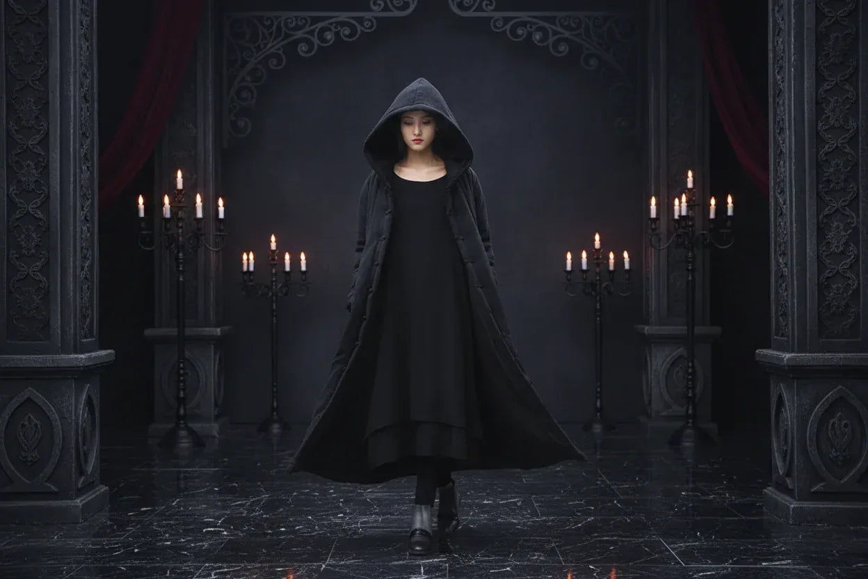 Hooded Wiccan Robe - Sorceress Sanctuary Black / One size-Coffee / One size-Red / One size