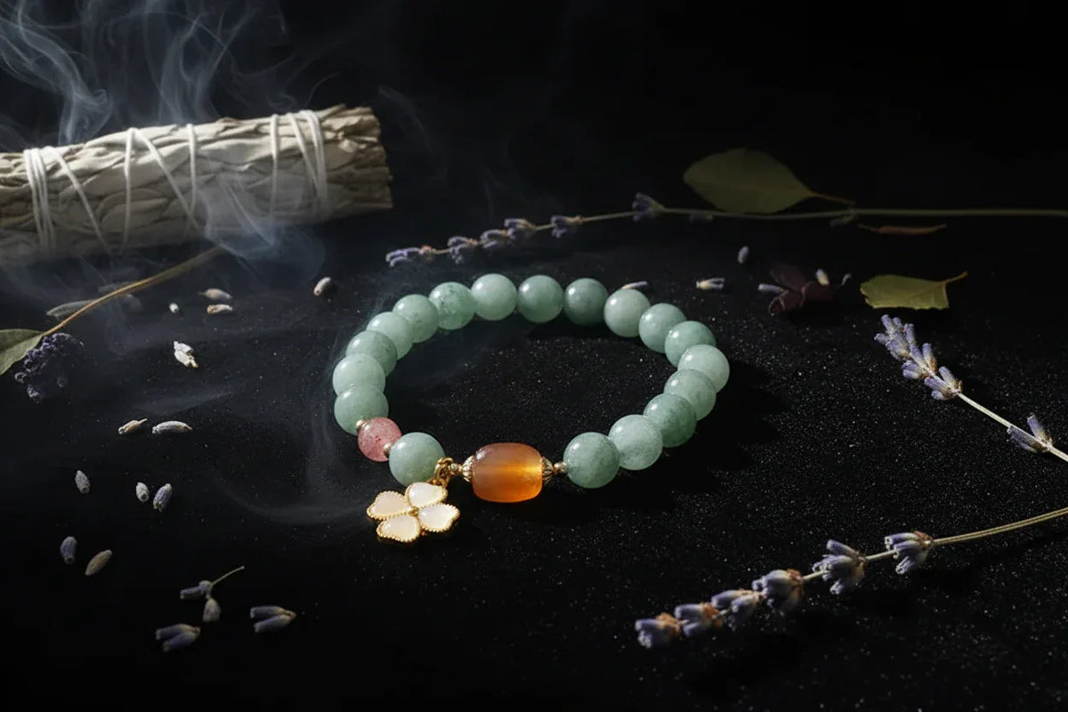 Jade Crystal Bracelet - Sorceress Sanctuary Burma Jade Flower Bracelet