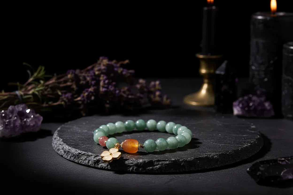 Jade Crystal Bracelet - Sorceress Sanctuary Burma Jade Flower Bracelet