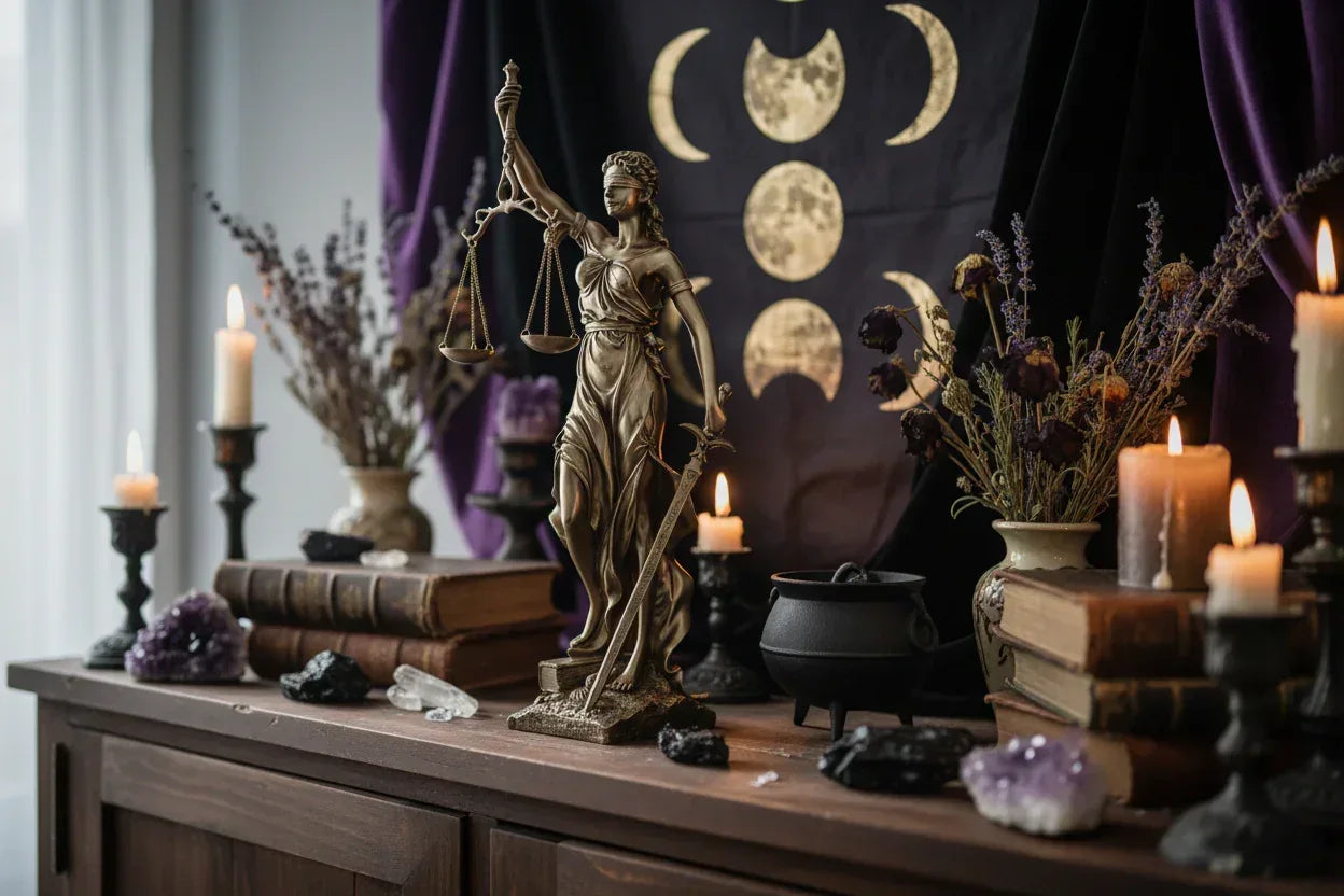 Justice Goddess Sculpture - Sorceress Sanctuary Gold