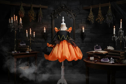 Kids Witch Dress - Sorceress Sanctuary Black Orange / 110cm-Black Orange / 120cm-Black Orange / 130cm-Black Orange / 140cm-Black Orange With Bag / 110cm