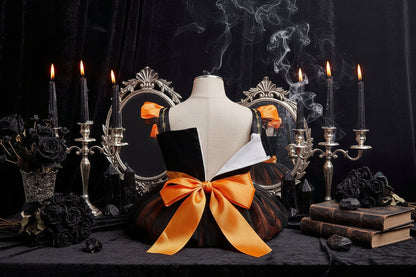 Kids Witch Dress - Sorceress Sanctuary Black Orange / 110cm-Black Orange / 120cm-Black Orange / 130cm-Black Orange / 140cm-Black Orange With Bag / 110cm