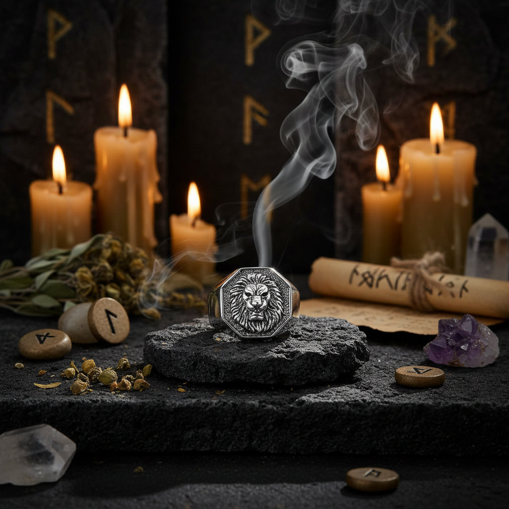 Lion's Head Punk Gold Titanium Steel Ring Sorceress Sanctuary