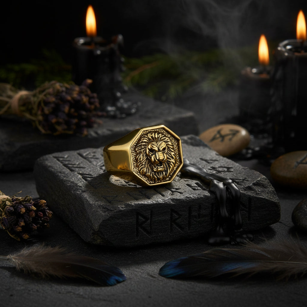 Lion's Head Punk Gold Titanium Steel Ring Sorceress Sanctuary