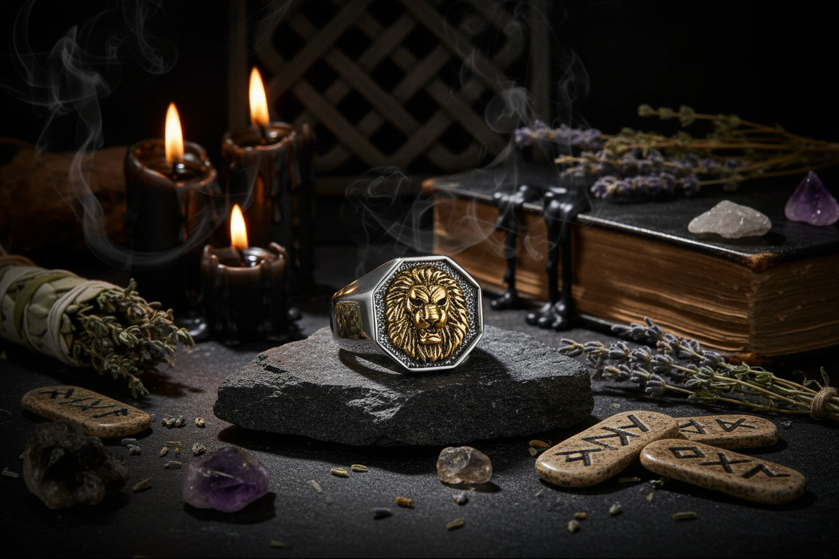 Lion's Head Punk Gold Titanium Steel Ring Sorceress Sanctuary