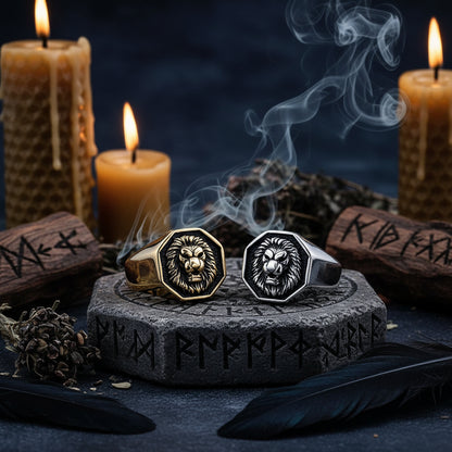 Lion's Head Punk Gold Titanium Steel Ring Sorceress Sanctuary