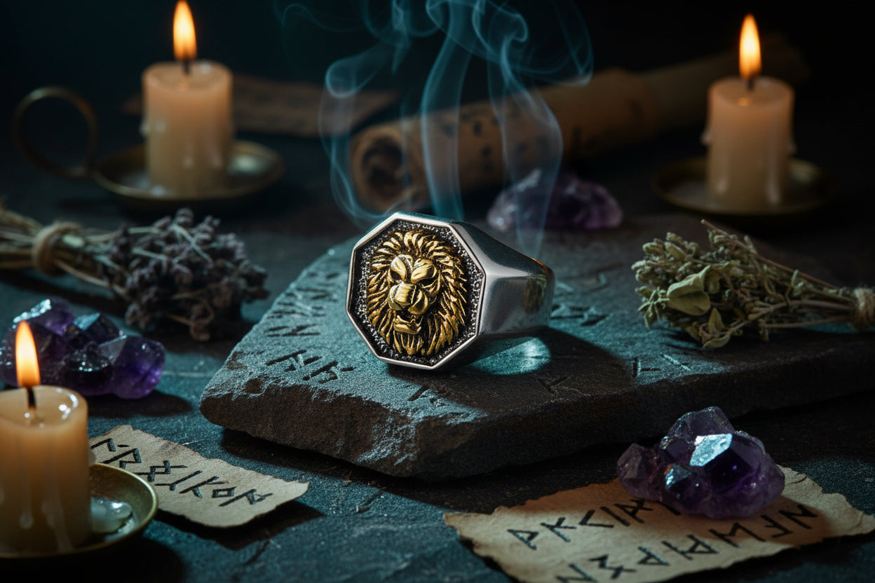 Lion's Head Punk Gold Titanium Steel Ring Sorceress Sanctuary