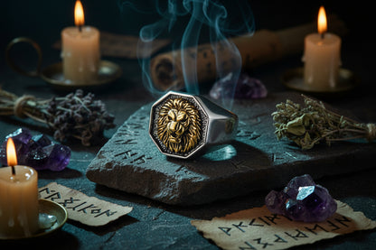 Lion's Head Punk Gold Titanium Steel Ring Sorceress Sanctuary