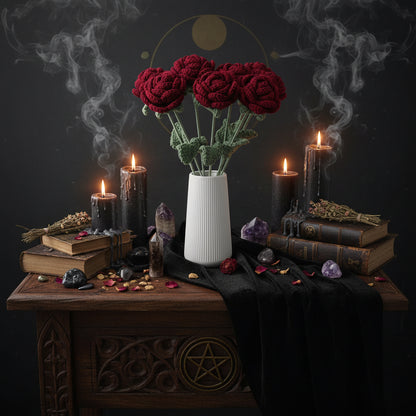 Hand Knitted Rose Flower - Sorceress Sanctuary