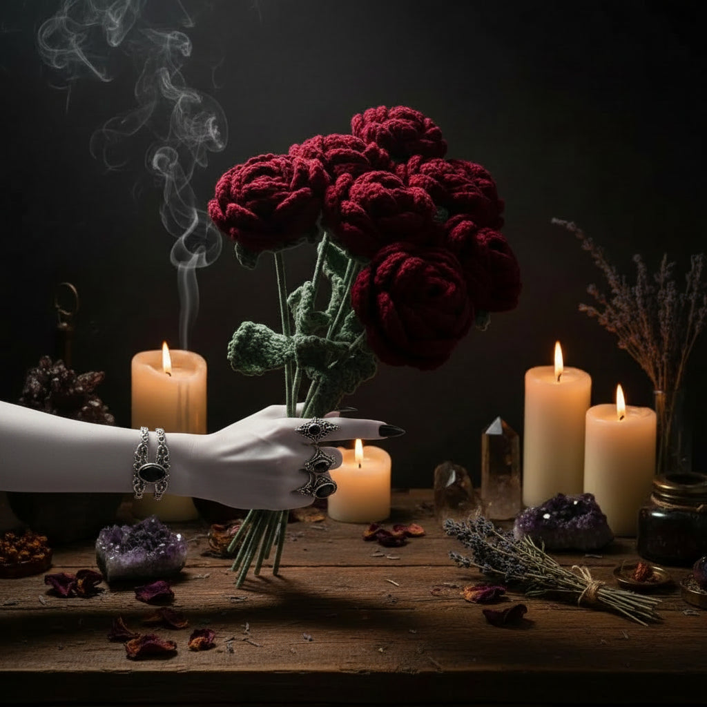 Hand Knitted Rose Flower - Sorceress Sanctuary