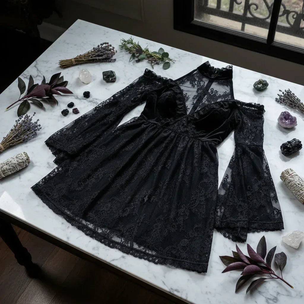 Lace Raglan Dress - Sorceress Sanctuary Black / S-Black / M-Black / L