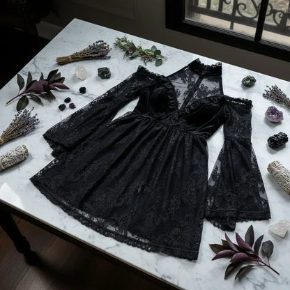 Lace Raglan Dress - Sorceress Sanctuary Black / S-Black / M-Black / L