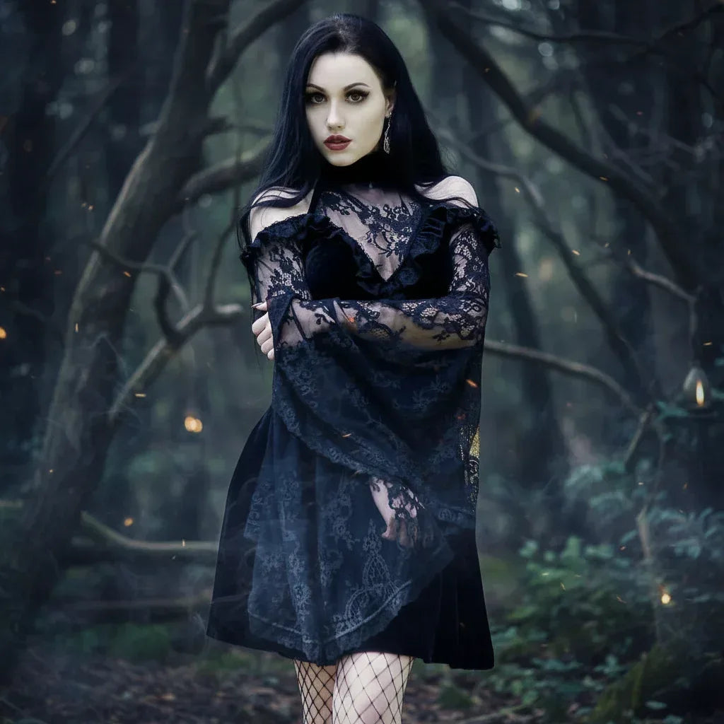 Lace Raglan Dress - Sorceress Sanctuary Black / S-Black / M-Black / L