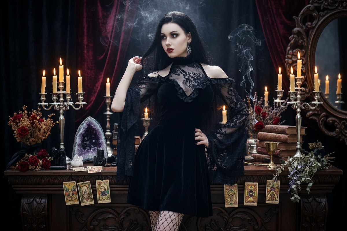 Lace Raglan Dress - Sorceress Sanctuary Black / S-Black / M-Black / L