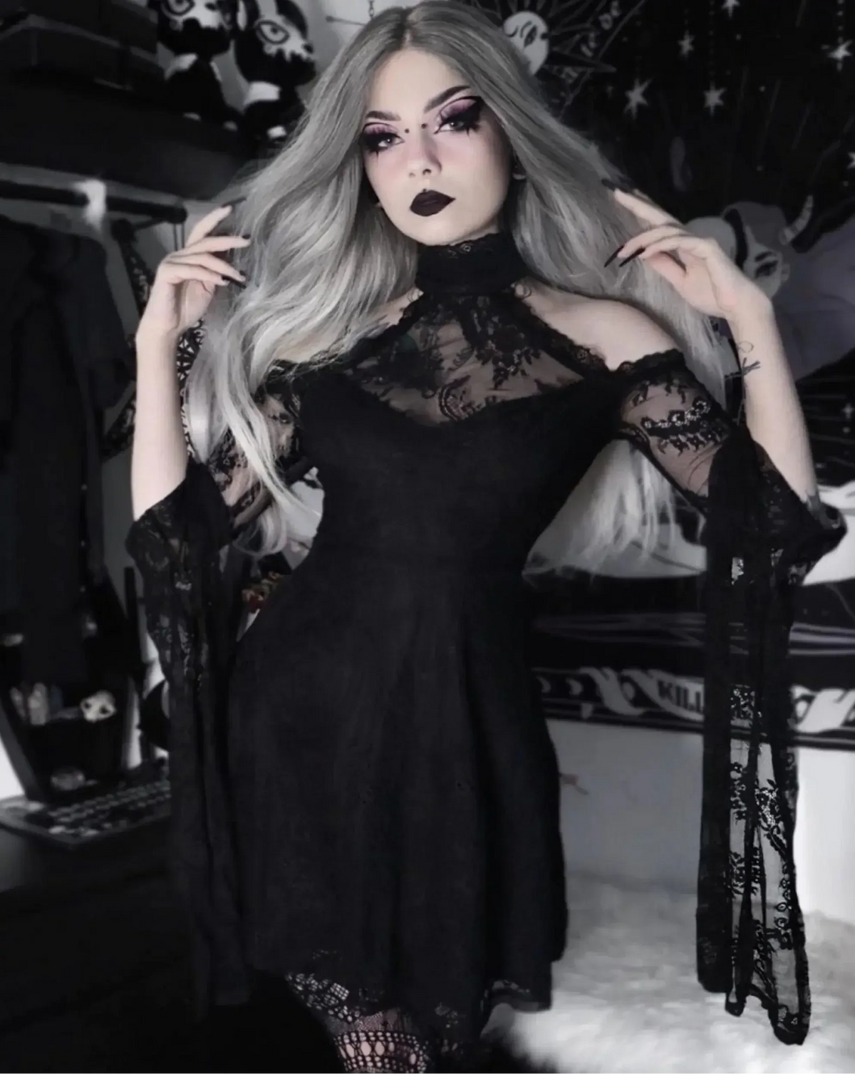 Lace Raglan Dress - Sorceress Sanctuary Black / S-Black / M-Black / L