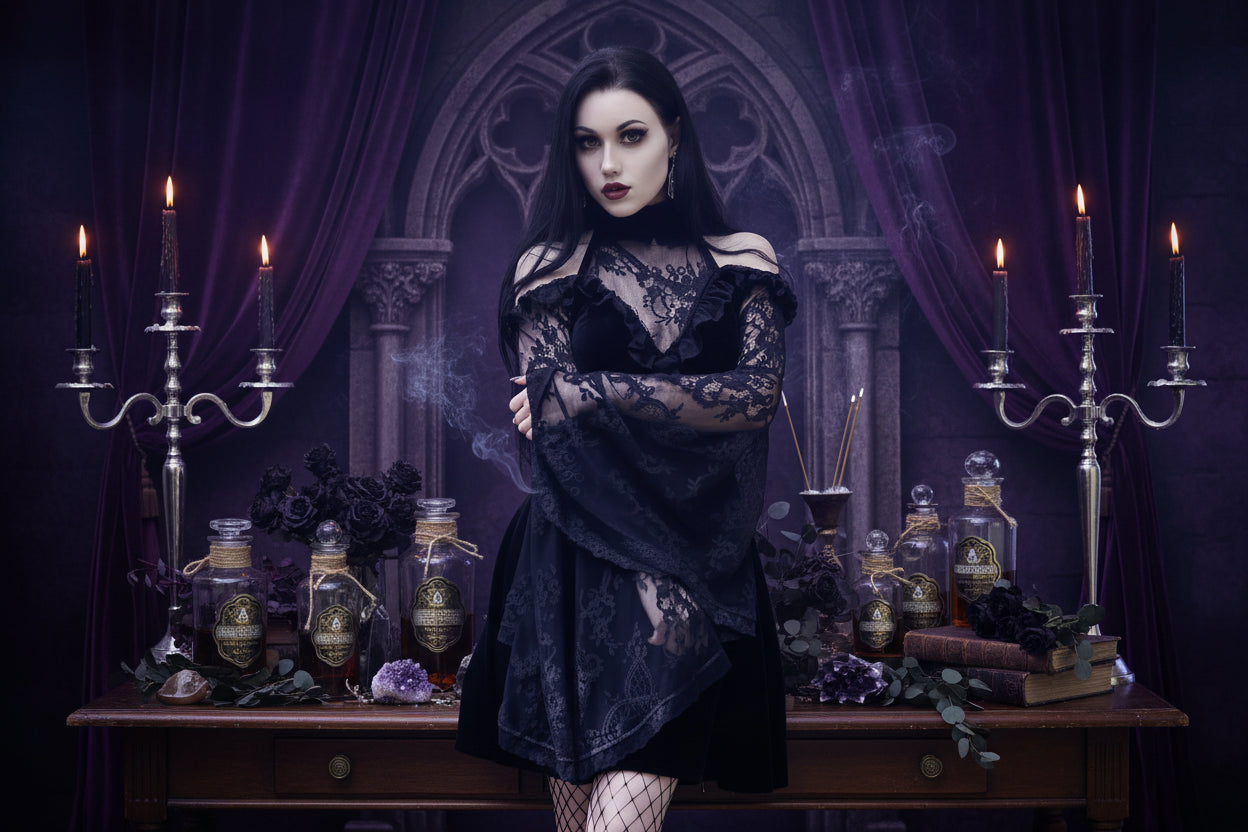 Lace Raglan Dress - Sorceress Sanctuary Black / S-Black / M-Black / L