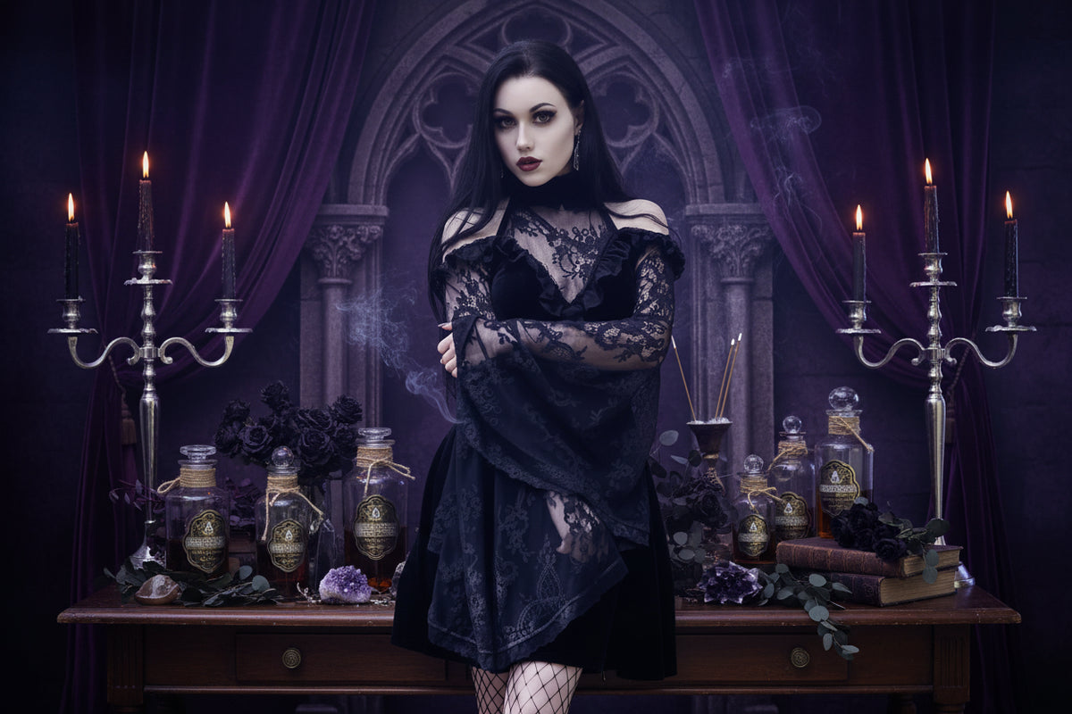 Lace Raglan Dress - Sorceress Sanctuary Black / S-Black / M-Black / L